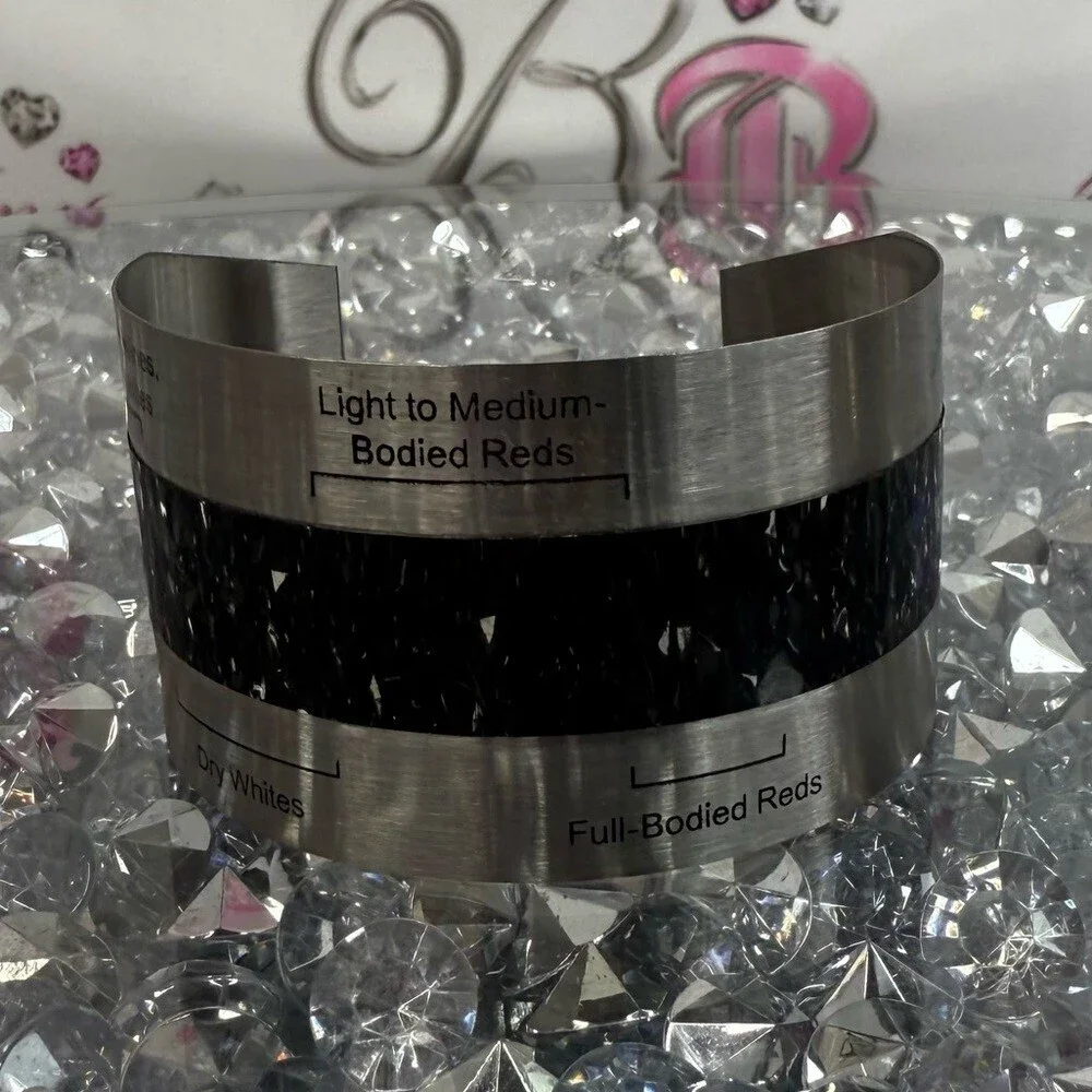 Thermometer wine bottle temp Stainless Steel Wine Cuff Bracelet - Black Accent
